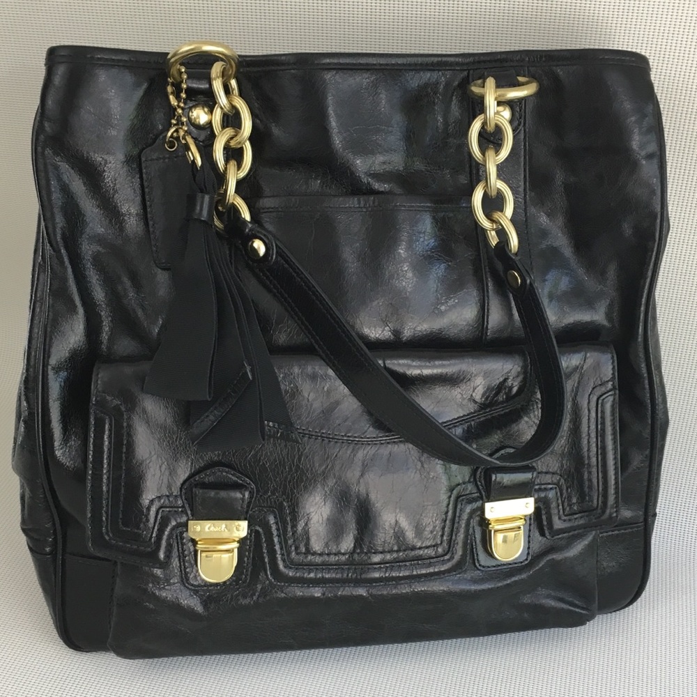 Coach #17924 Poppy Black Leather Tote/Shoulder Bag